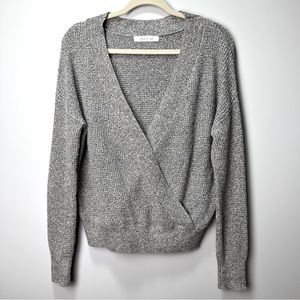 Mustard Seed Womens Deep V Wrap Pullover Knit Sweater Size M Black White Marled